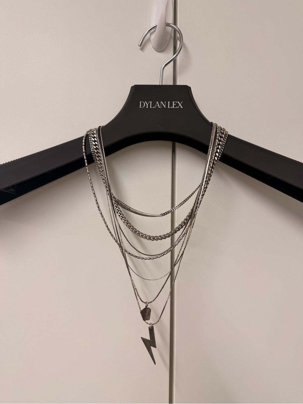 Layered Silver Multi-Chain Necklace with Lightning Pendant